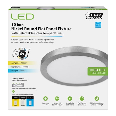 Feit Electric Feit EDGELIT 1.1 in. H X 15 in. W X 15 in. L Nickel Silver LED Flat Panel Light Fixture FP15/4WY/NK